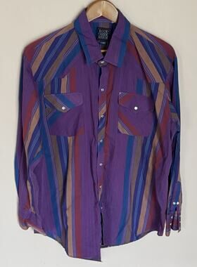 Rock Creek Ranch Men's Purple Striped Pearl Snap Shirt XL